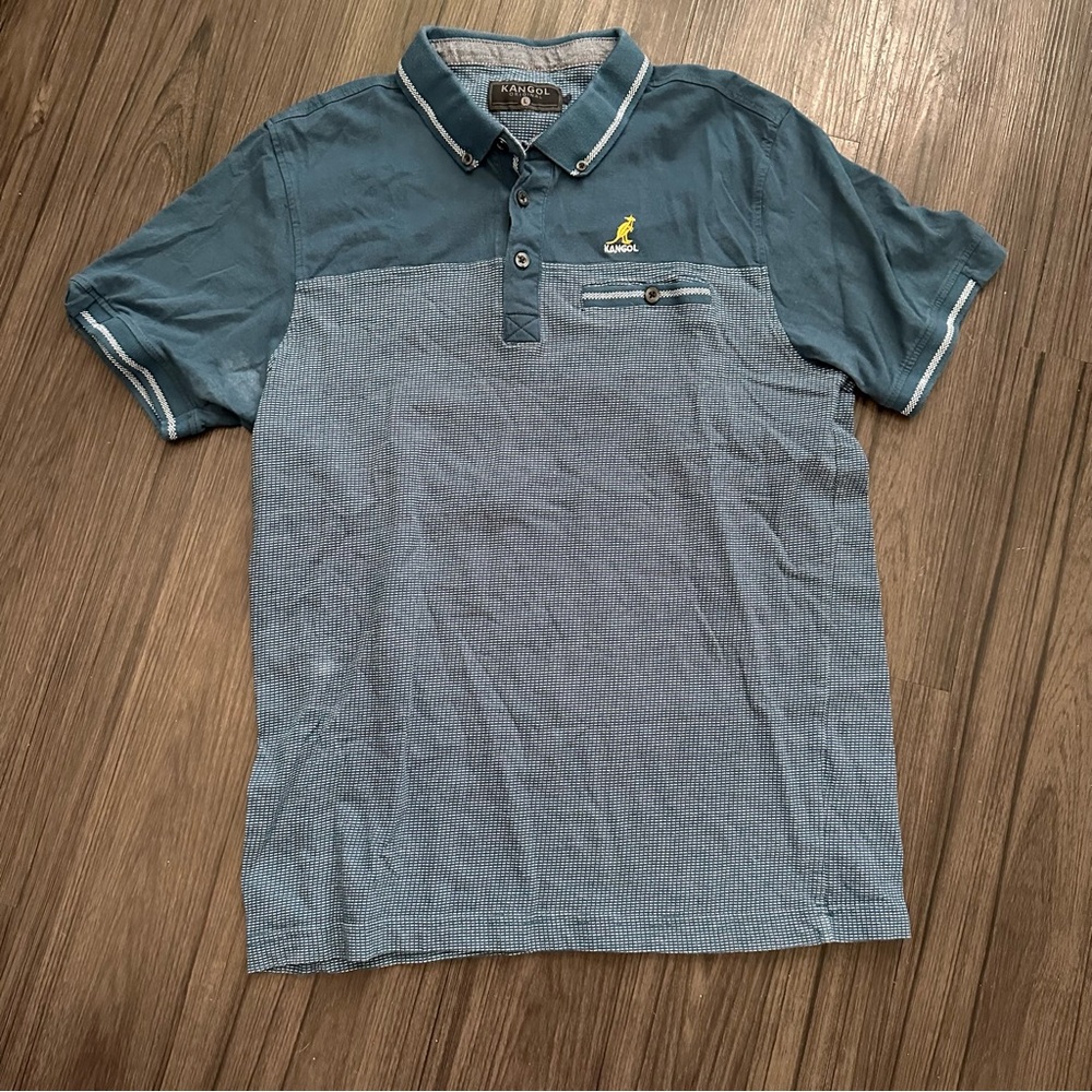 Kangol Original Polo Shirt Men’s Size L Blue Colorblock Short Sleeve